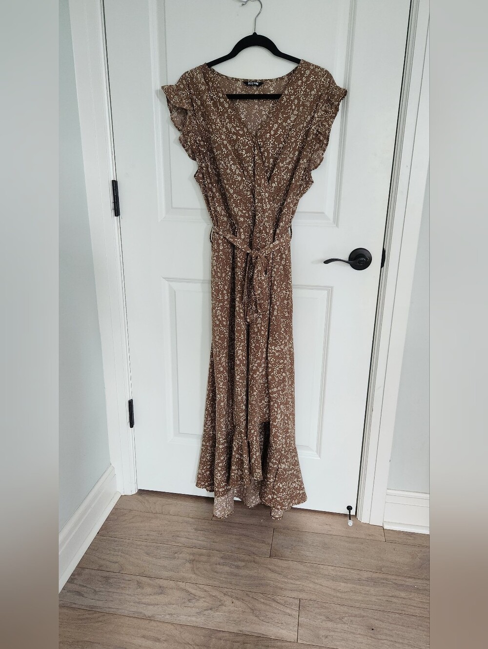 Floral Brown Maxi Wrap Dress with Tie Waist